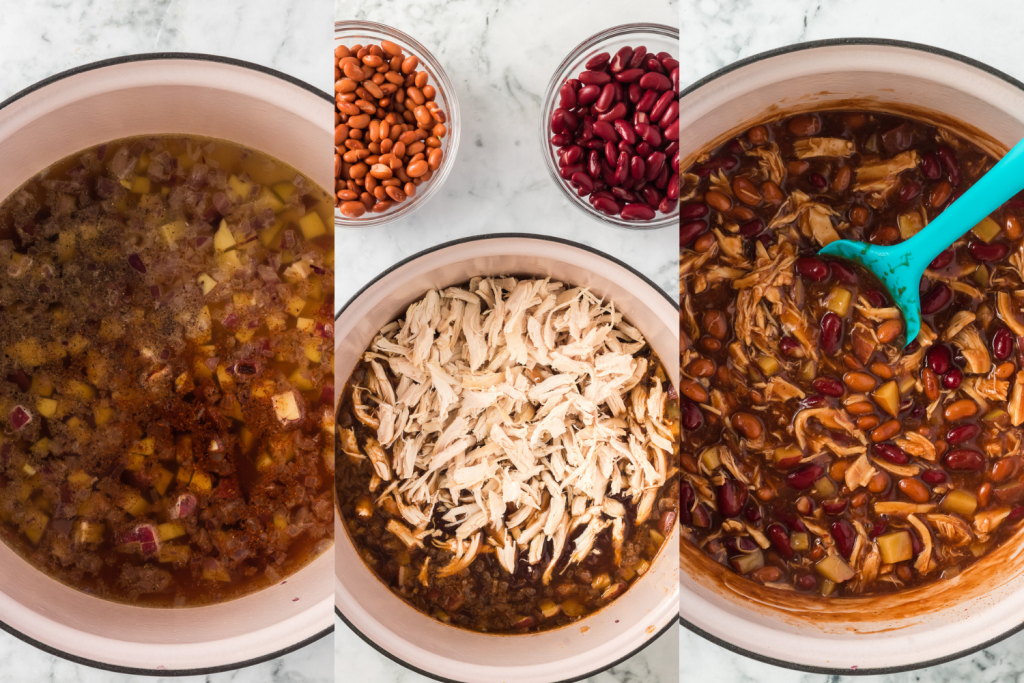 Process photos for BBQ Chicken Chili.