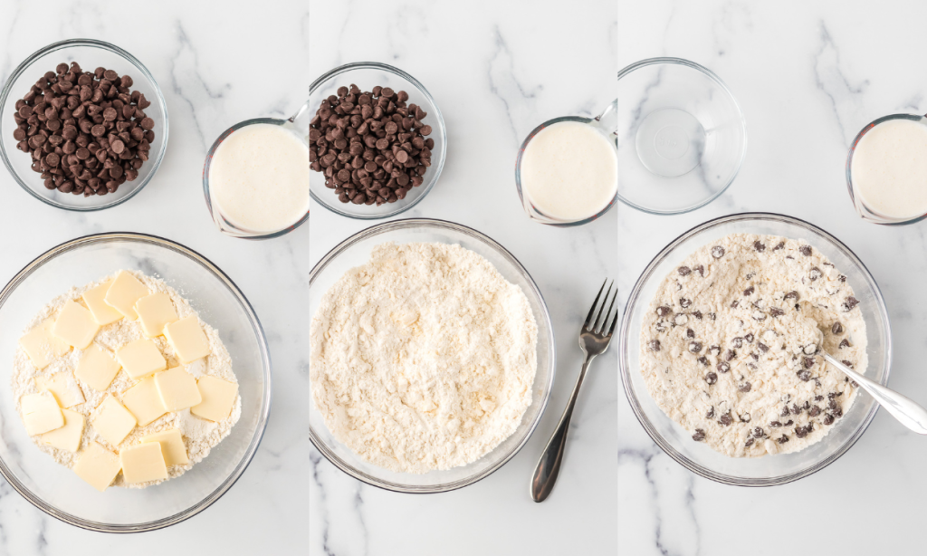 First set of process photos for Chocolate Chip Scones.