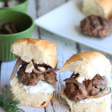 Greek Lamb Sliders with Tzatziki and Feta