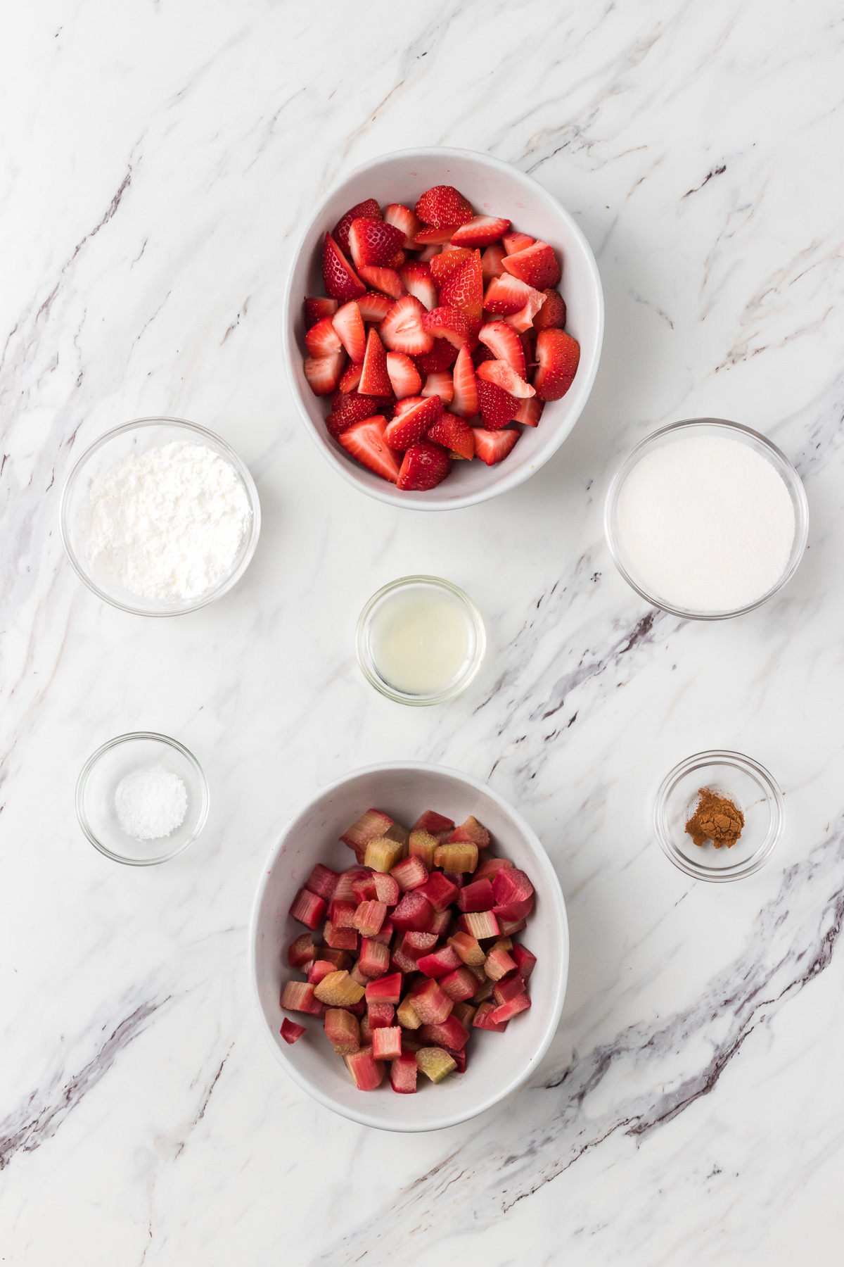 Strawberry Rhubarb fruit filling ingredients for Oatmeal Bars.
