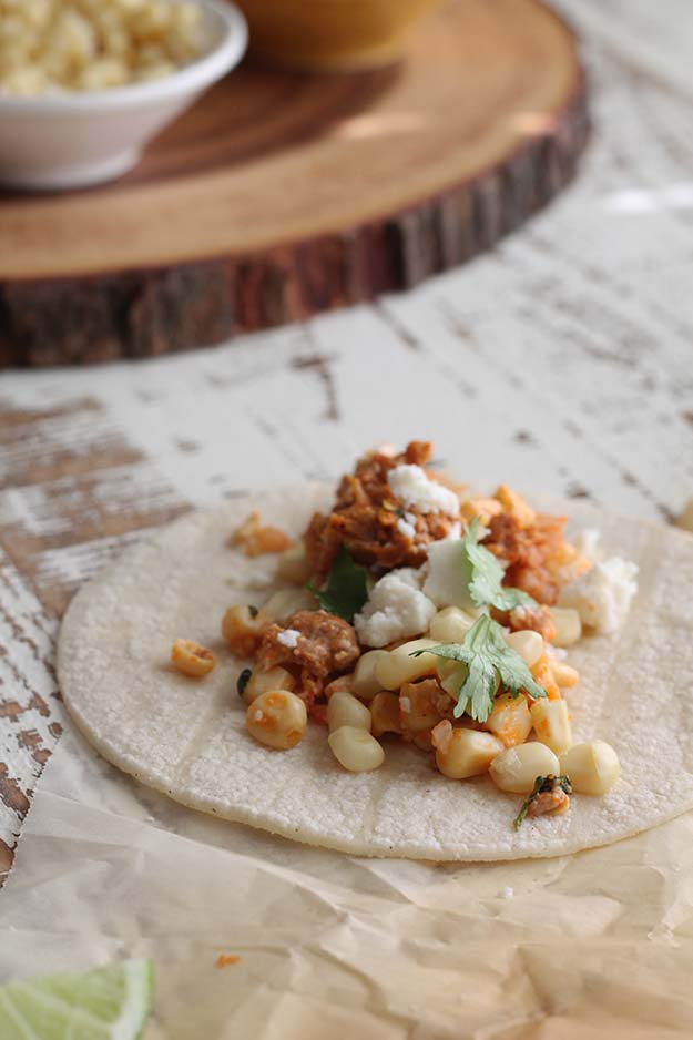 Mexican Street Corn and Chorizo filled Tacos