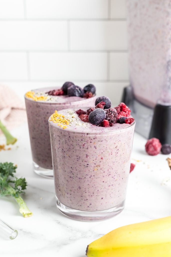 A smoothie made with mixed berries