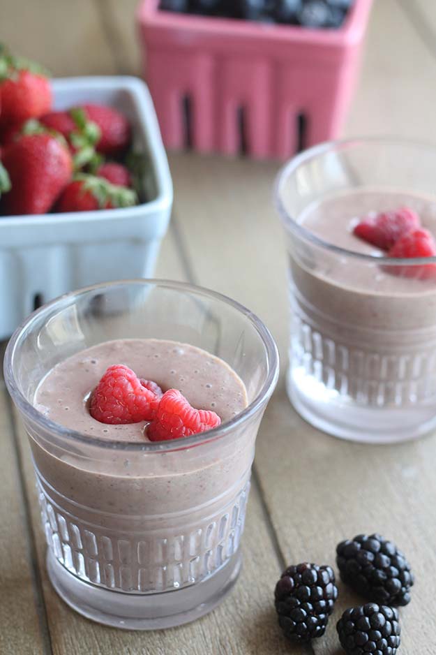 Strawberries, Blueberries, Blackberries and Raspberries make up this Mixed Berry Smoothie