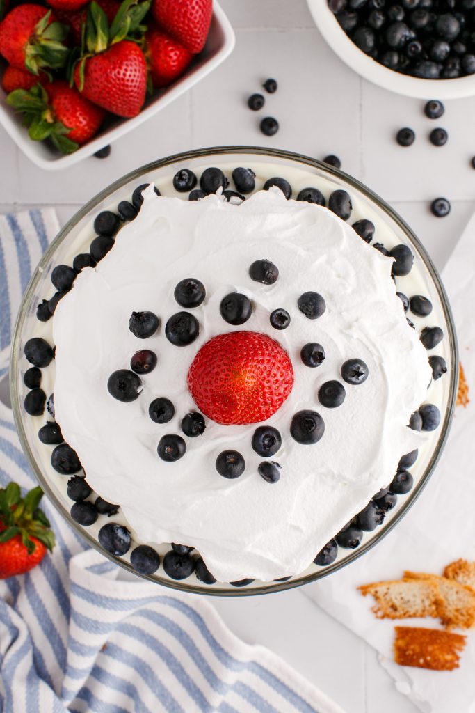 A trifle with berries and cake.