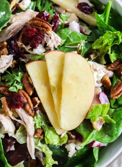 Salad with sliced apples, chicken and more!
