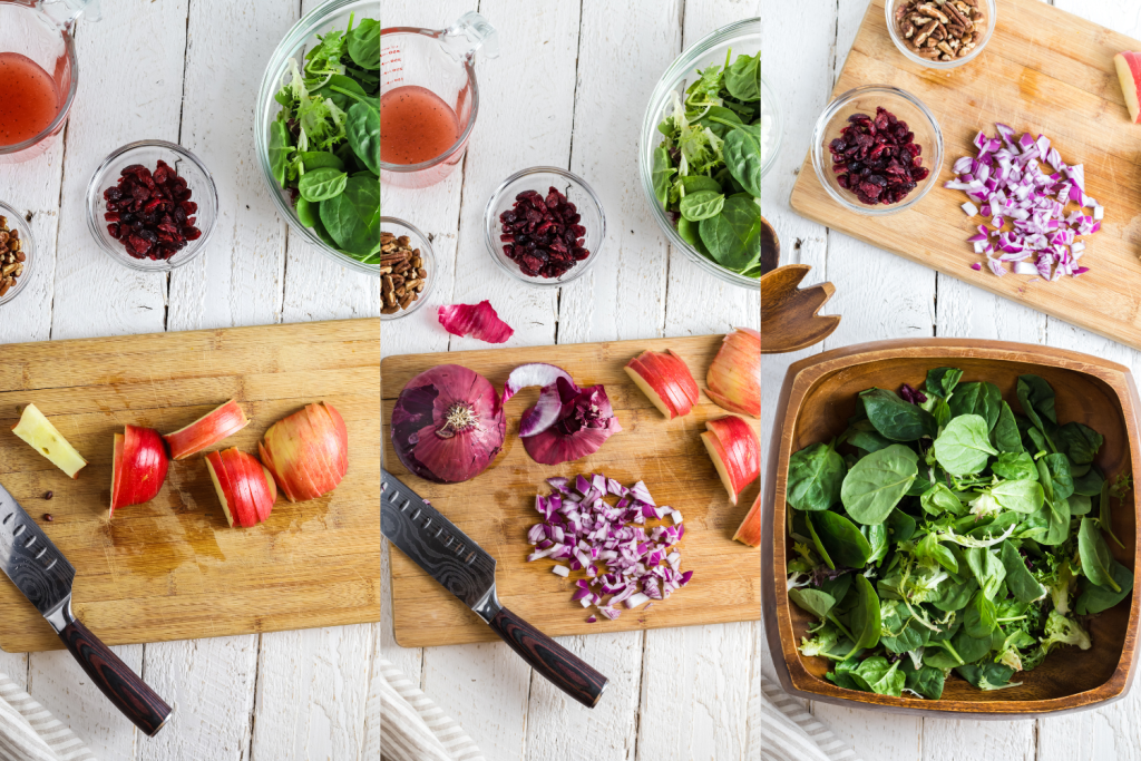 Process shots for Apple Chicken Salad.