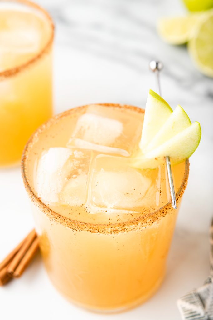 A tasty Fall Margarita with apple cider and cinnamon.