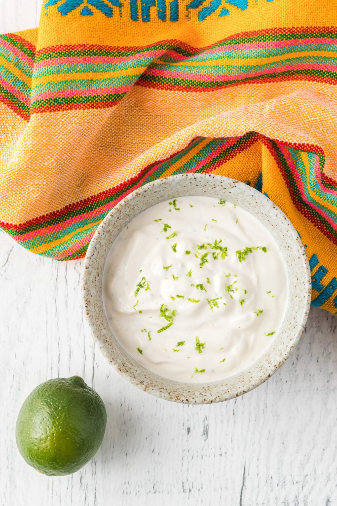 A sour cream topping flavored with lime.